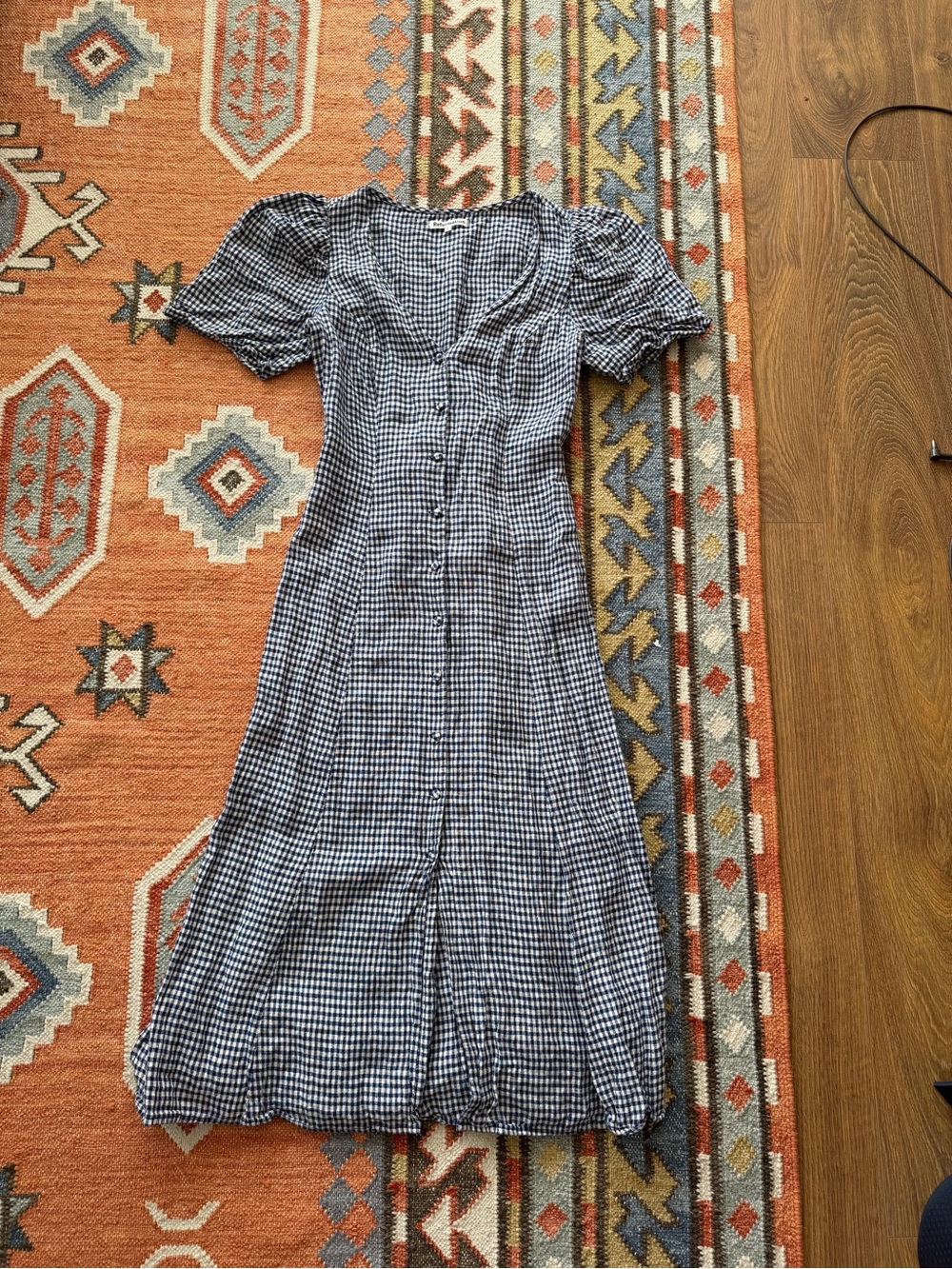 Reformation Blue and White Gingham Button-Front Midi Dress